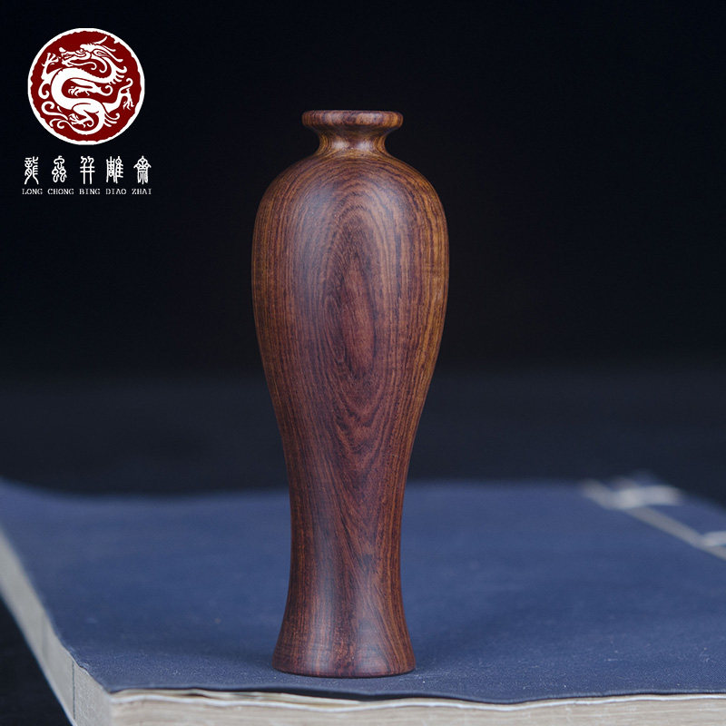 海南黄花梨宝瓶手把件紫油梨一木制作梅瓶小摆件男女随身高档把玩