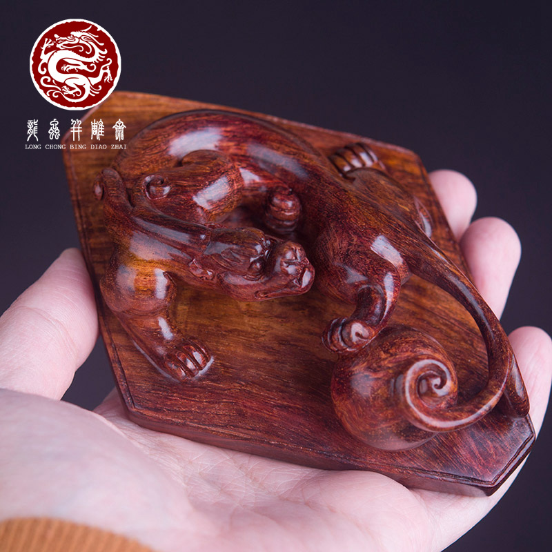 海南黄花梨螭龙摆件老油梨湘工手作吉祥家居摆件男士盘玩红木送礼