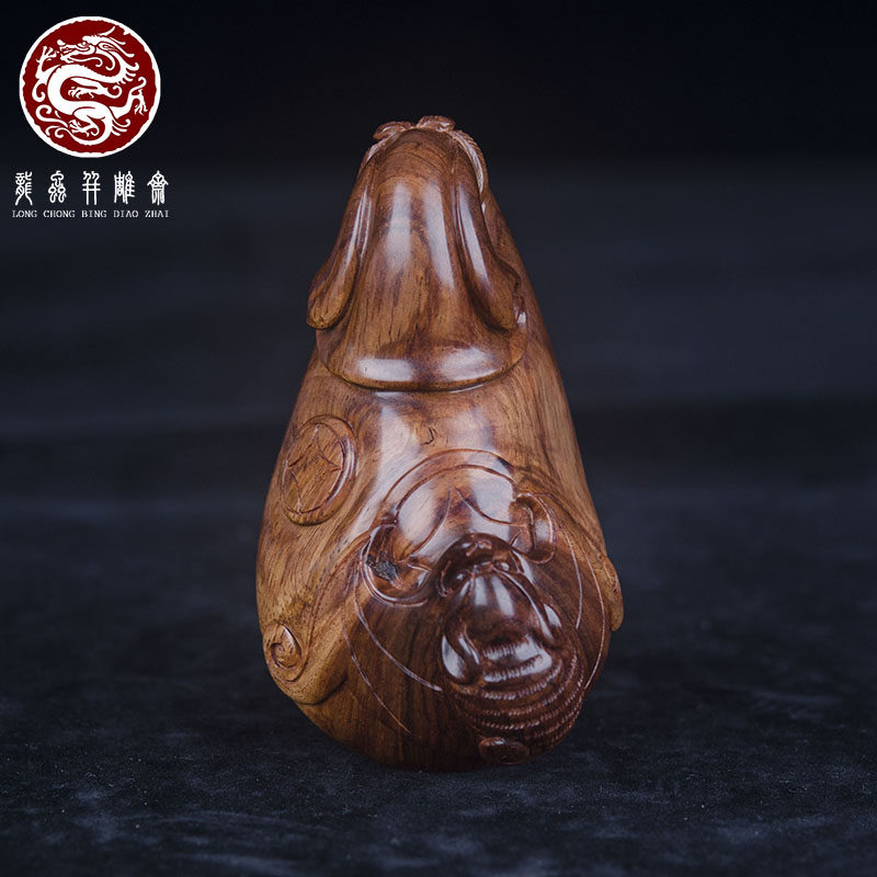 海南黄花梨蝙蝠钱袋手把件老料湘工男女随身吉祥木质把玩吊坠送礼
