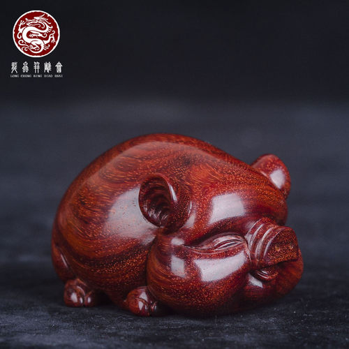 小胖猪印度小叶紫檀手工木把件