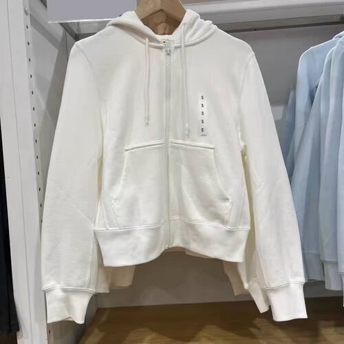 484236新品女装纯棉质休闲百搭短款运动拉链连帽外套长袖卫衣上衣