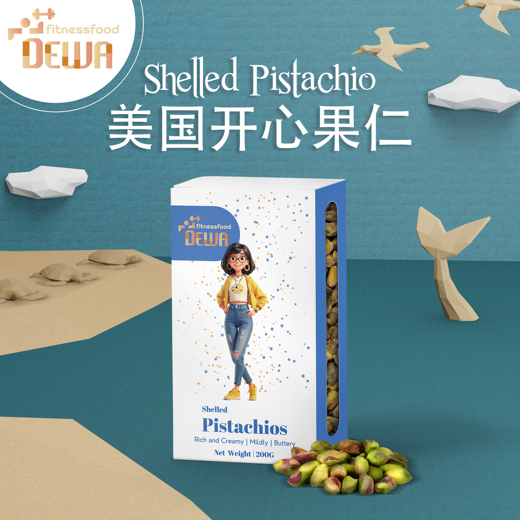 Dewa Fitnessfood美国开心果仁Pistachios生坚果小食孕妇儿童Dewi