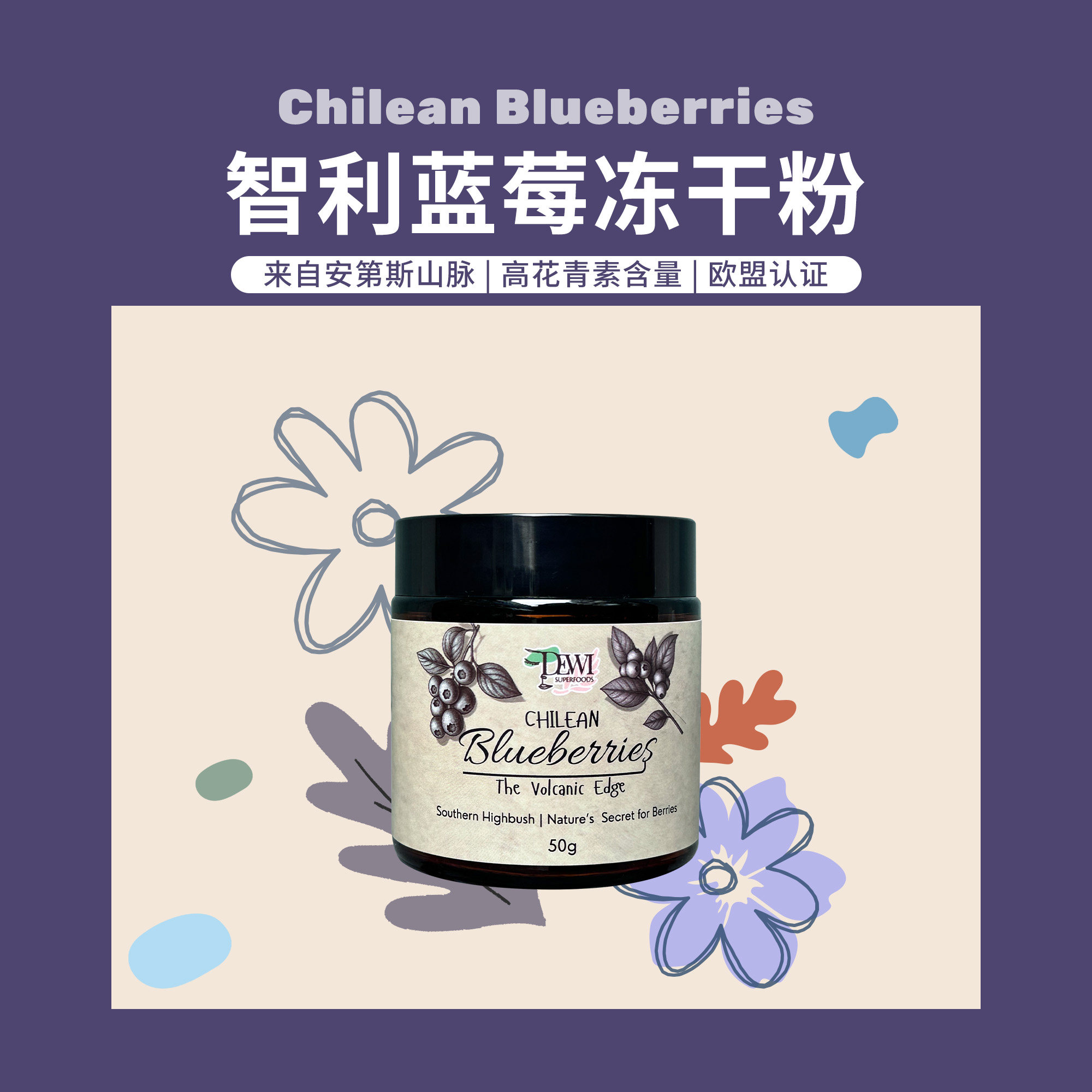 Dewi Superfoods黛维智利蓝莓冻干粉高花青素双眼守护