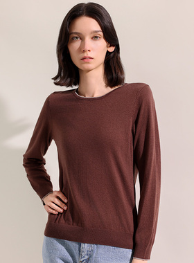 金纺棰6832 圆领100%纯羊毛打底衫 薄款毛衣修身保暖修身内搭简约