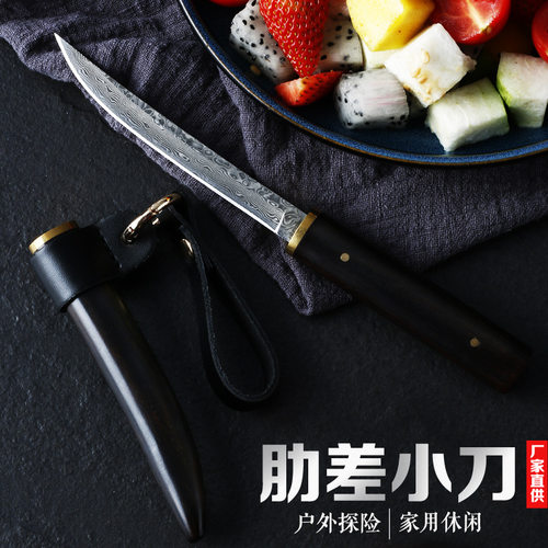 水果刀家用瓜果刀商用专用小刀户外神器大马士革钢刀Vg10钢芯开刃