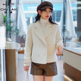 韩版绵羊毛呢子大衣短款2026年秋冬新款高级感双面毛呢外套女上衣