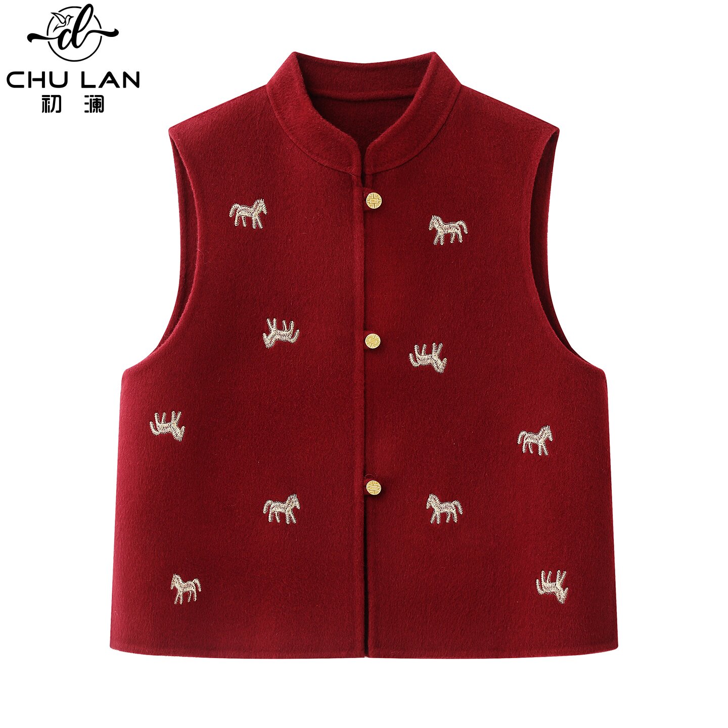 年货改良新中式轻国风女装冬季红色小马刺绣叠穿新年战袍背心外套