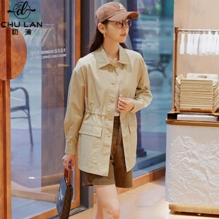 翻领气质收腰宽松一手长上衣 新款 工装 休闲卡其风衣外套女2025秋季