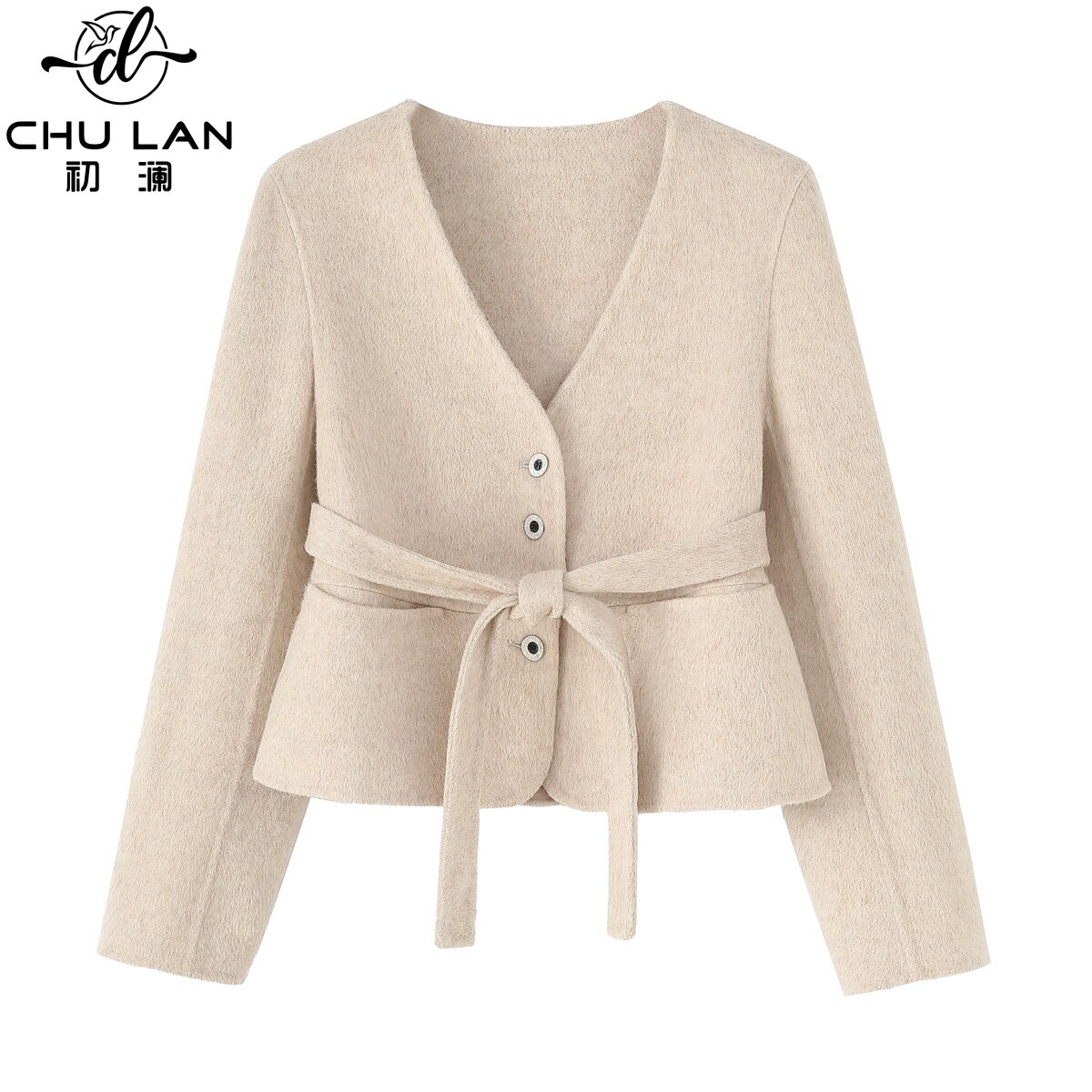 高级感双面羊毛大衣女2026年新款秋冬短款V领小个子系带呢外套潮,女装/女士精品,短外套,淘宝优惠券,粉丝福利购,淘宝优惠卷