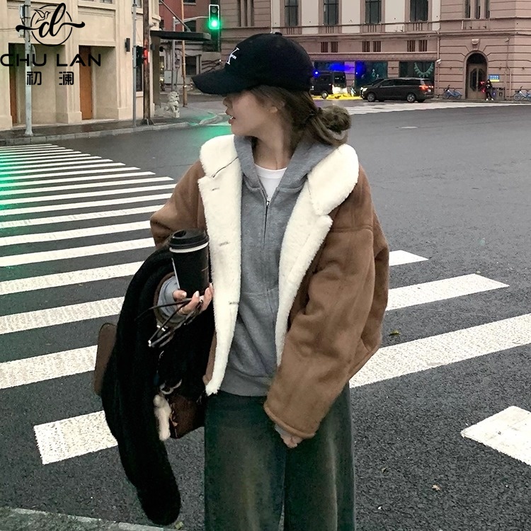 时尚短款外套加厚复古皮毛一体