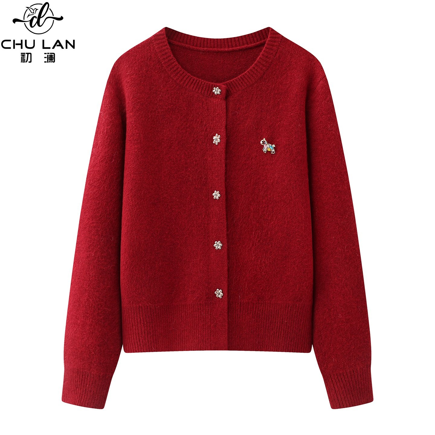 红色本命年小马刺绣麻花毛衣外套女秋冬巨好看慵懒高级感针织开衫,女装/女士精品,毛衣,淘宝优惠券,粉丝福利购,淘宝优惠卷