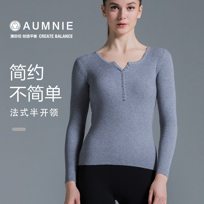 AUMNIE澳弥尼素羊毛罗纹长袖针织女紧身透气运动健身百搭瑜伽打底,运动/瑜伽/健身/球迷用品,瑜伽t恤,淘宝优惠券,粉丝福利购,淘宝优惠卷