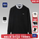 HLA 25冬冬新保暖刺绣黑色双领毛衣男 海澜之家包芯纱假两件针织衫