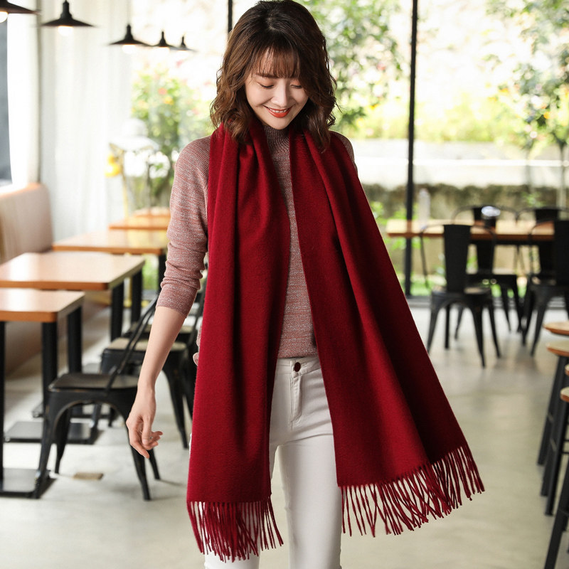 秋冬季女士山羊绒围巾披肩两用欧美加厚加大红色围脖定制LOGO刺绣