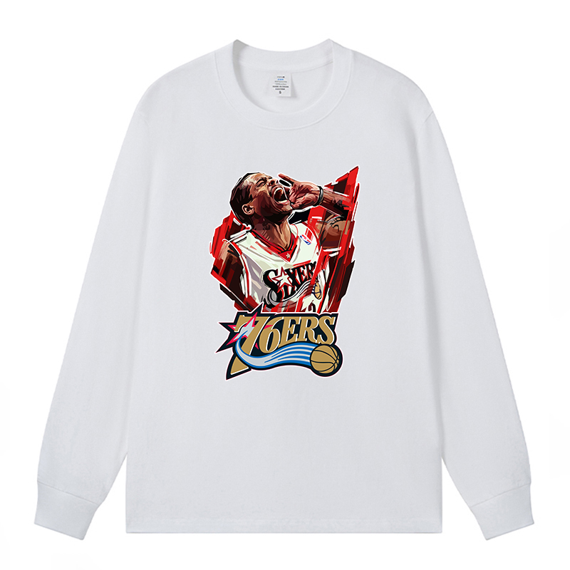 76人艾弗森球衣美式篮球投篮训练T恤男长袖运动健身重磅直喷印花