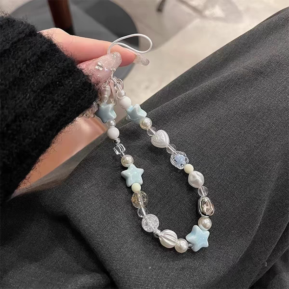 夏日海盐星星手机挂绳手工diy串珠ccd链条小清新相机挂饰防丢绳