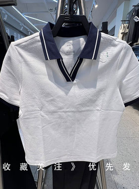 安踏休闲V领短袖POLO衫女士夏季新款学院风透气t恤上衣162628115