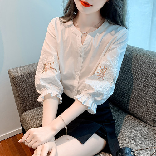 泡泡袖小个子高级衬衫上衣
