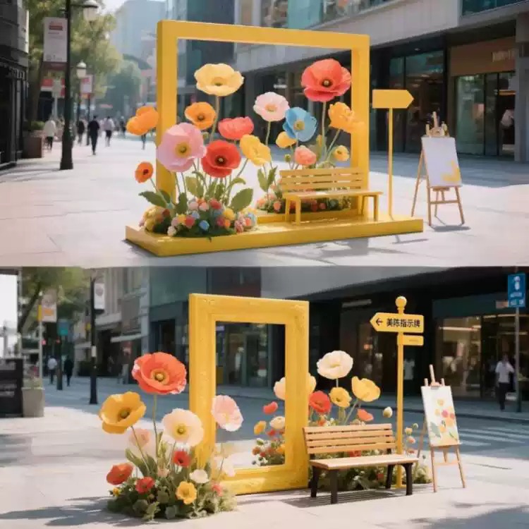 网红商业美陈相框花艺装饰布置