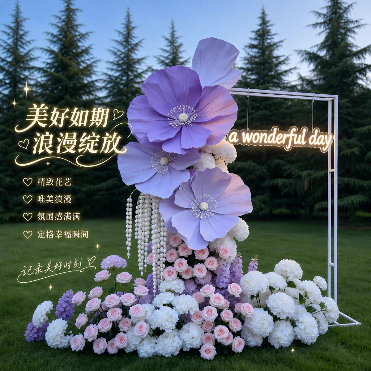 紫色系手工绢花仿真花婚礼布置