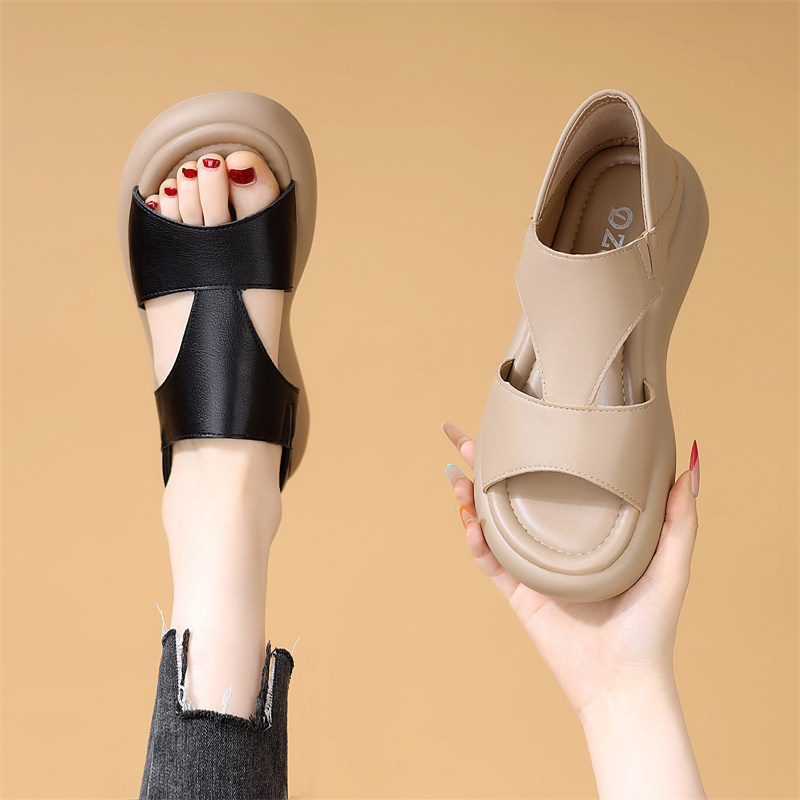 包跟一脚蹬凉鞋女2026新款夏季软底不累脚平底沙滩凉鞋真皮配裙子