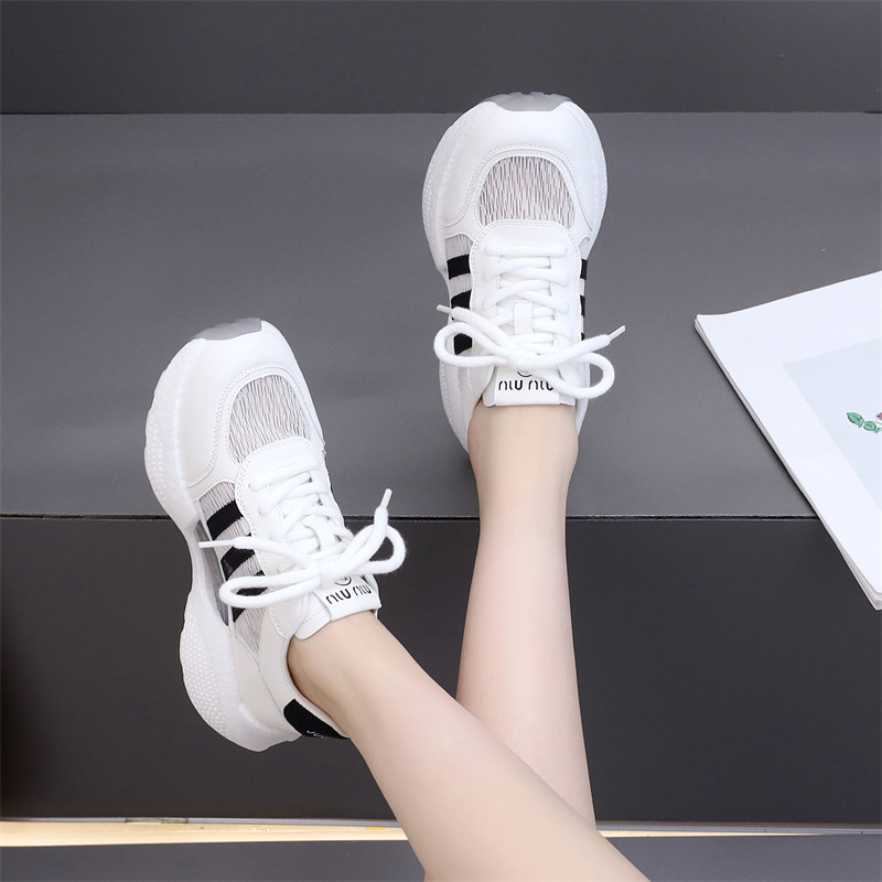 厚底网纱透气慢跑鞋女2025年夏新款休闲单网爆米花软底运动鞋单鞋