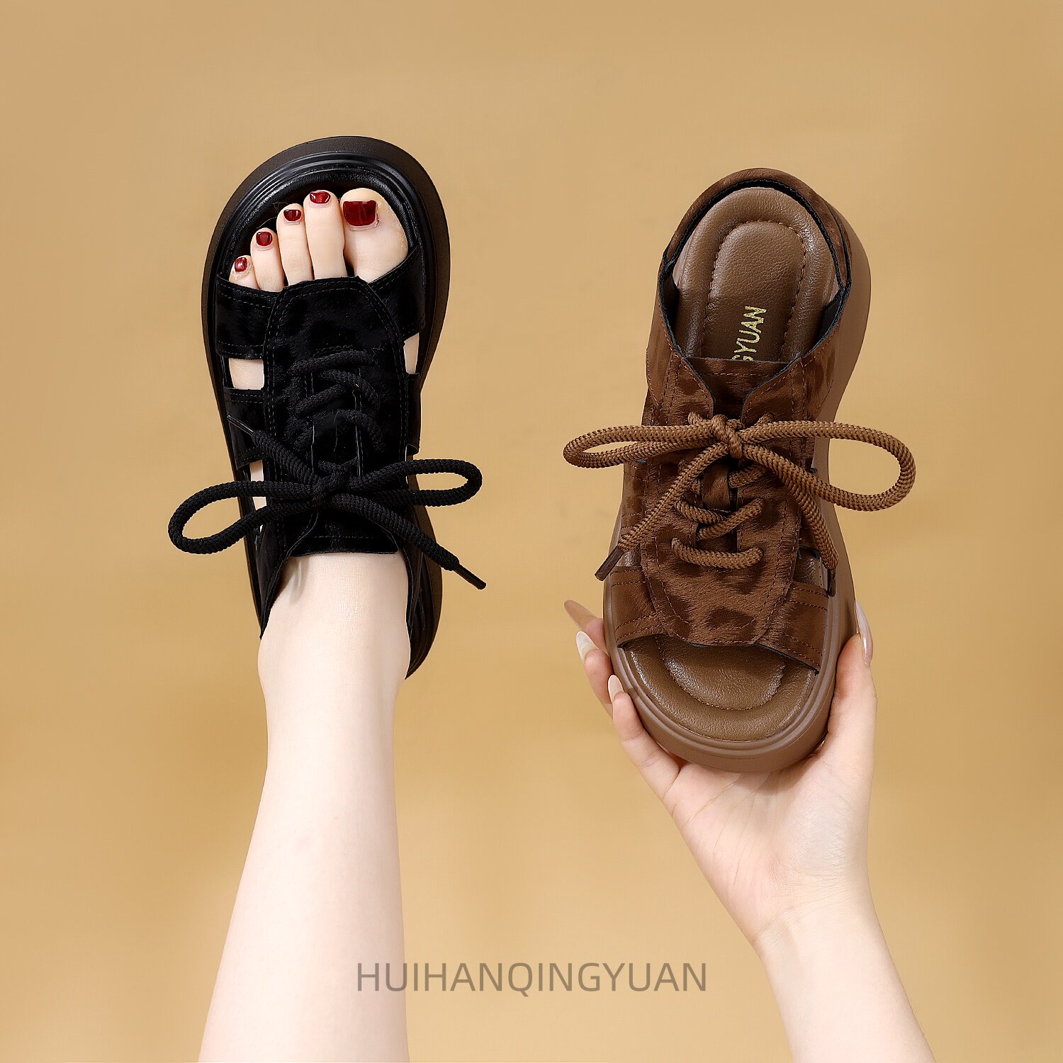 复古百搭不累脚厚底罗马凉鞋女夏