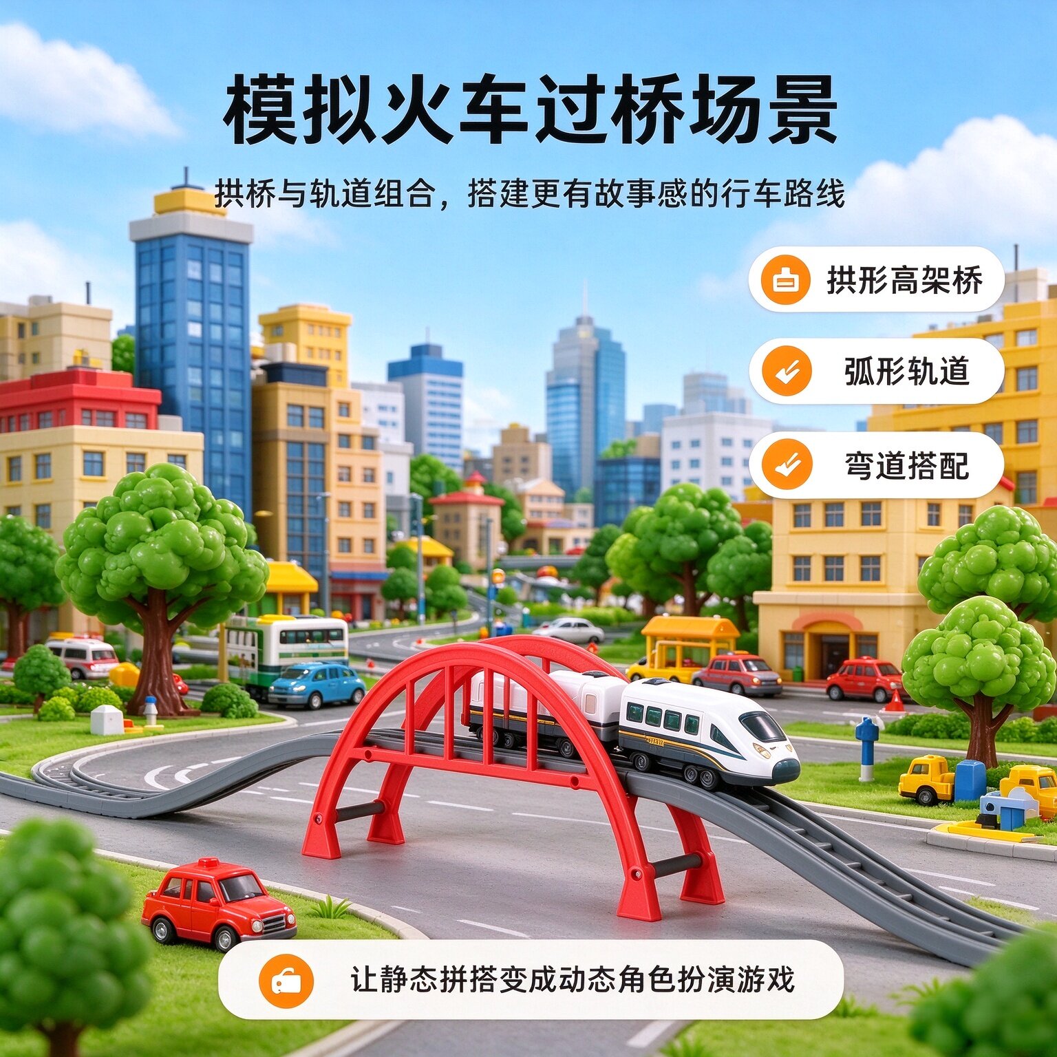 电动仿真火车过桥轨道益智拼装