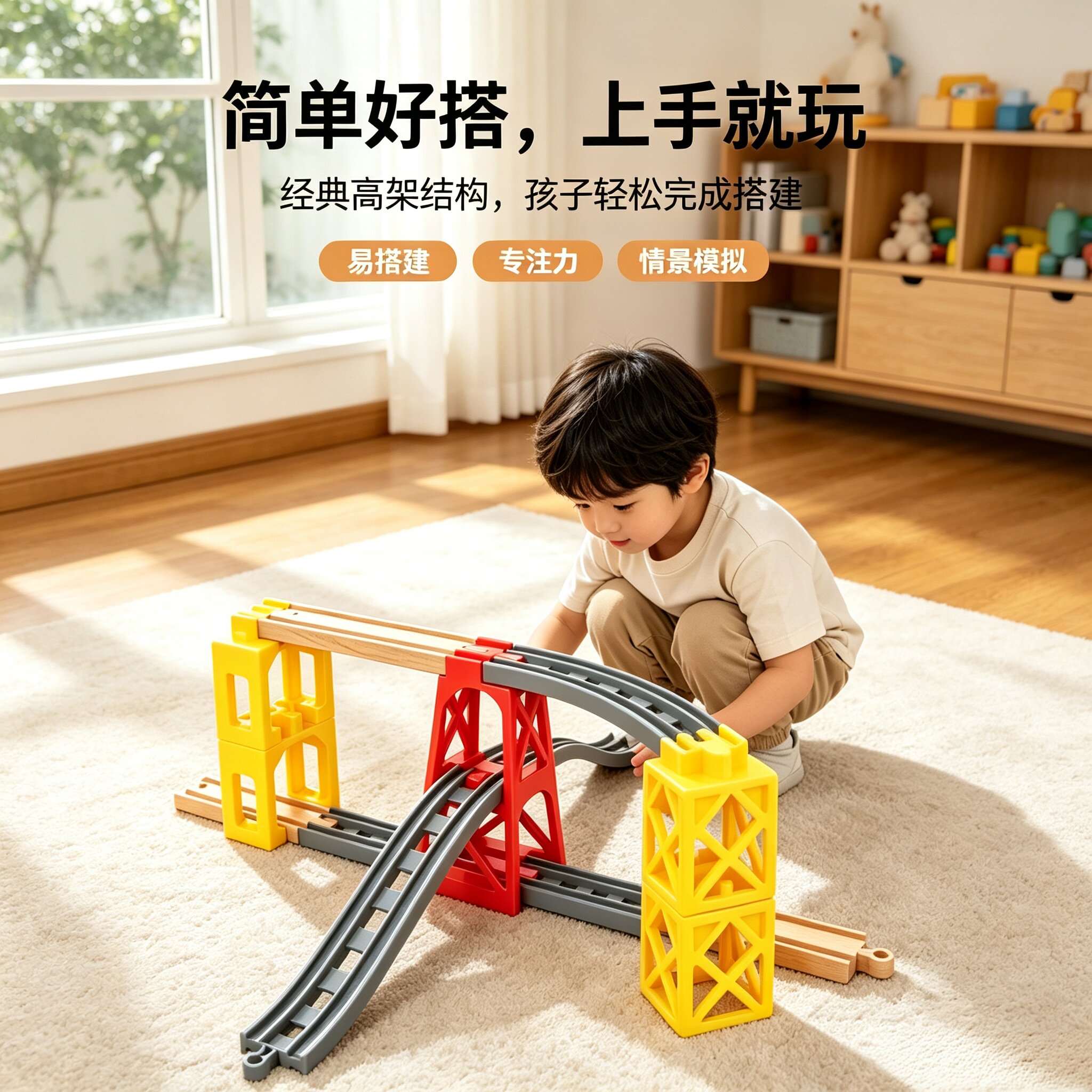 炫彩盘旋双盘旋轨道玩具兼容hape宜家米兔木质轨道小火车儿童玩具