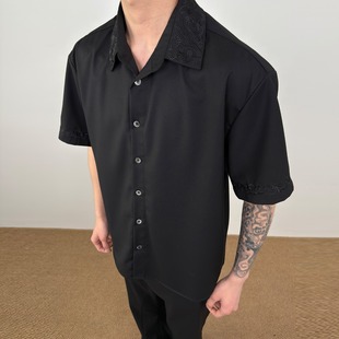 黑色美式 男装 短袖 轻奢气质感衬衫 高级感百搭衬衣潮 2025年新款 夏季