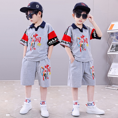 男童夏装套装2025新款中大童短袖t恤帅气8男孩夏季运动纯棉衣服潮