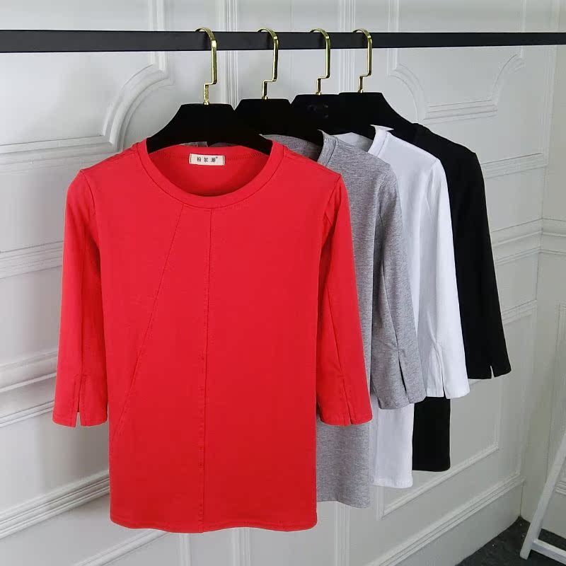 春秋季韩版纯棉七分袖上衣女打底衫纯色中袖t恤女装大码袖子开叉在类目 女装/女士精品, T恤中 - 来自Buy2taobao.com提供专业的淘宝代购服务