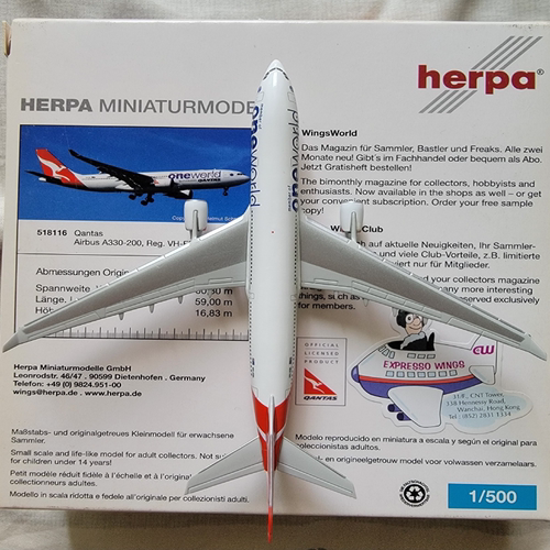 1:500 Herpa 1/500 Qantas澳洲航空，Airbus A330-200，One World