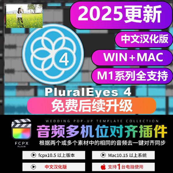 fcpx多机位自动对齐插件支持FCPX和Pr同步插件PluralEyes4 M1 M4