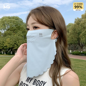 女夏时尚花边冰丝防晒面罩全脸骑行遮阳护颈防紫外线轻薄透气面纱