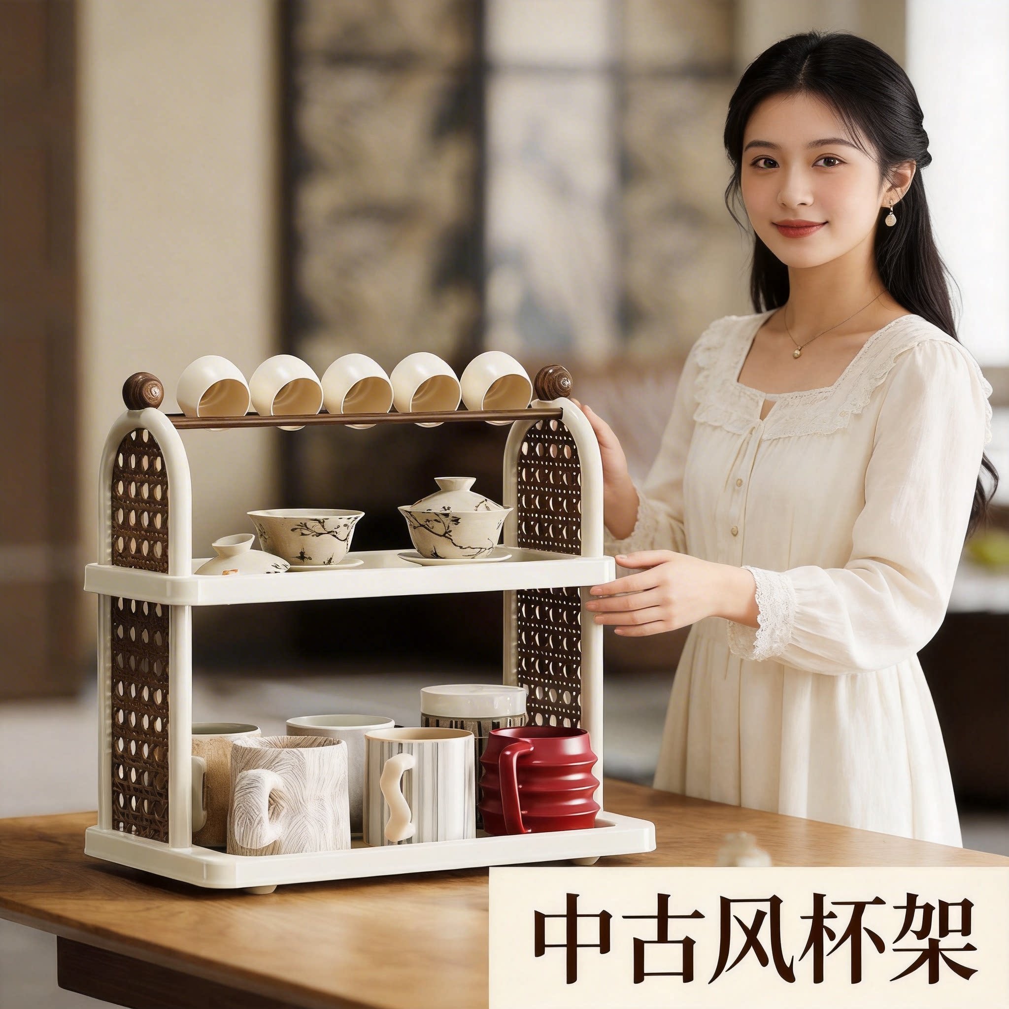 杯子收纳置物架饮水机旁边放杯子图片