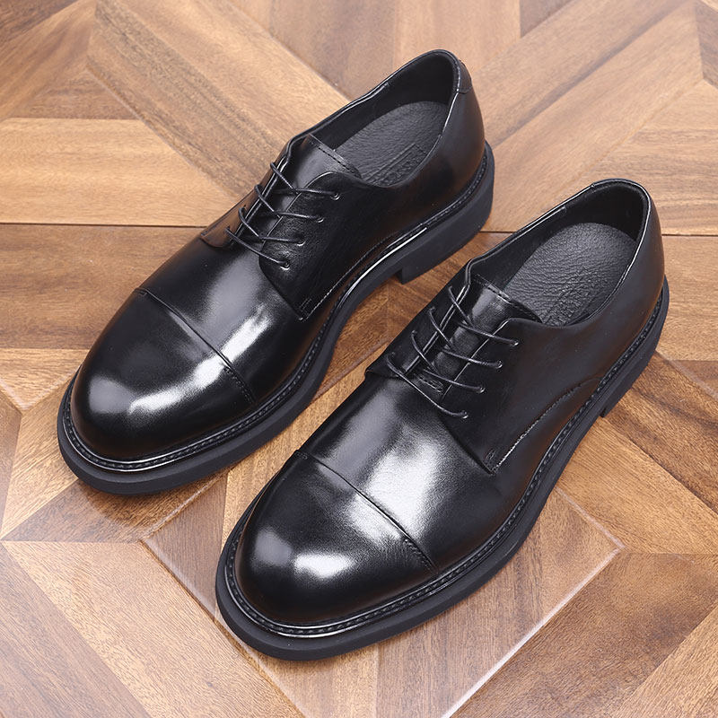英伦风正装商务休闲真皮男士三接头牛津亮皮鞋增高厚底复古皮鞋