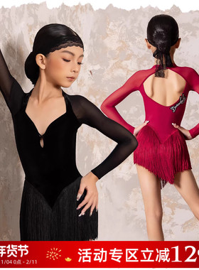 Dancebaby拉丁舞服女童舞蹈服2025新款冬装比赛服舞裙连衣裙D72