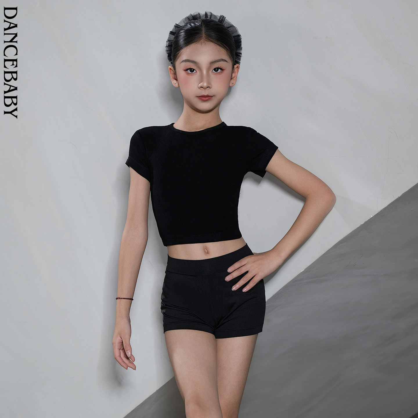 Dancebaby拉丁舞服新款儿童套装训练服舞蹈服短裤打底练习裤ID02