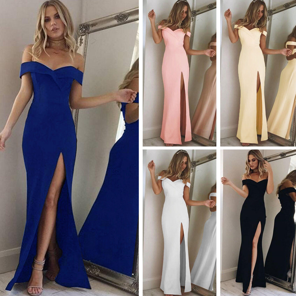 Summer women's elegant evening party sexy 晚会连衣裙抹胸开叉