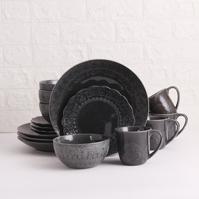 Delicate Relief Pattern Retro Dinnerware 畅销的欧式陶瓷餐具