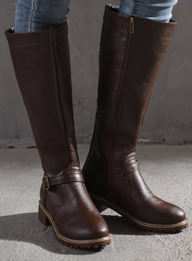 Women leather High boots winter large size long boots 41 43