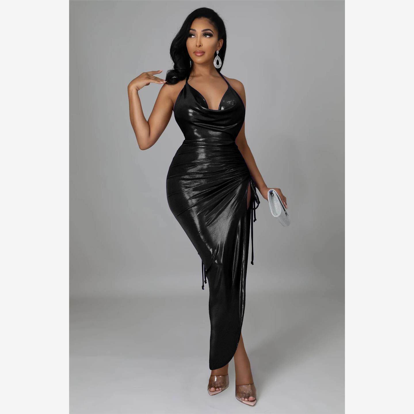 Women sexy party evening dress red gold black long dress 202