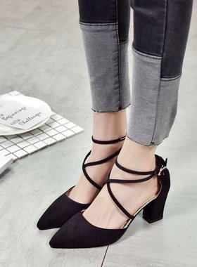 ladies sandal peep-toe wedge heels shoes性感尖头一字扣高跟鞋