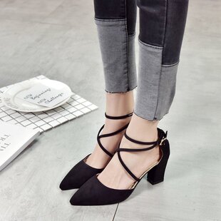 toe peep sandal heels shoes性感尖头一字扣高跟鞋 wedge ladies