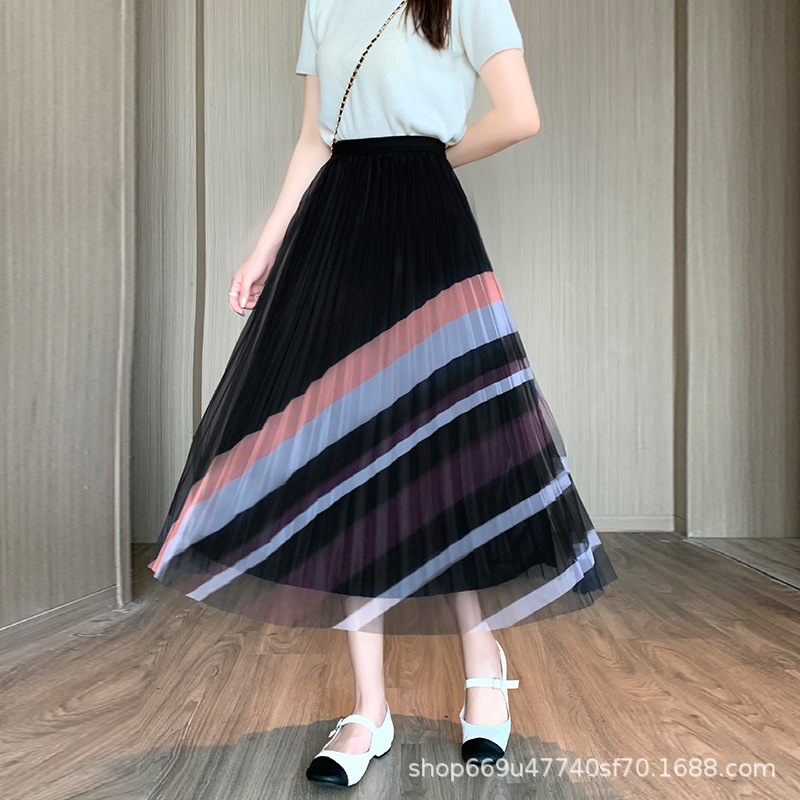 Printed Pleated Pleated A-Line Skirt印花弹力腰百褶大摆A字