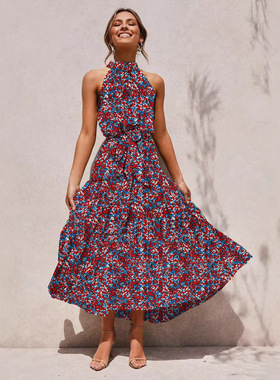 Women's Summer Dress Halter Strapless beach Sundress女沙滩裙