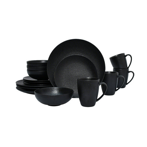 ceramic black plates bowl dinnerware Set of 4 set of 16件套