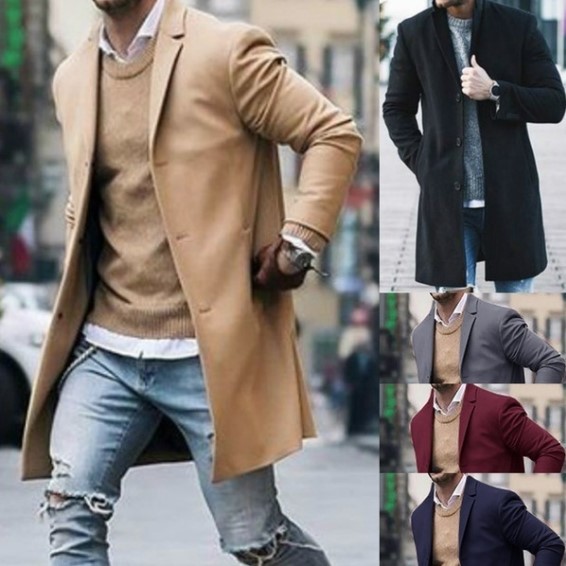 Men's jackets casual woolen overcoat autumn male long coats