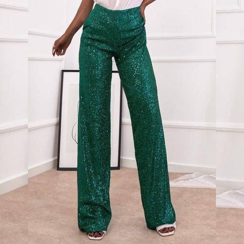 Ladies' solid color trouser sequin casual straight leg pants